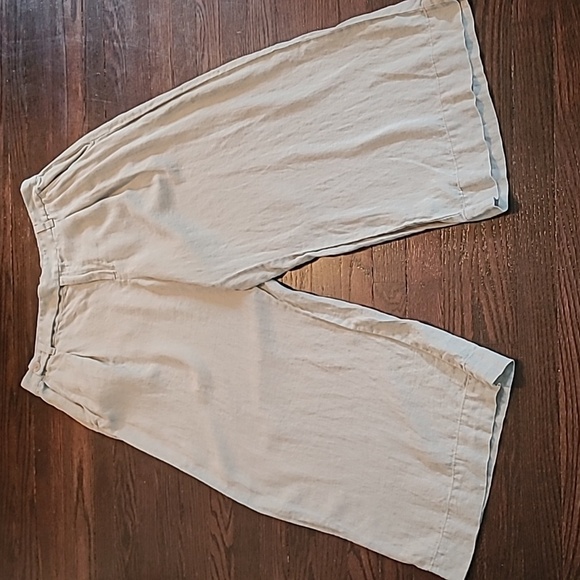 Madewell Harlow Tan Wide Leg Pleated Pants 100% Linen Wmns Petite 16 Boho Casual - Picture 4 of 13
